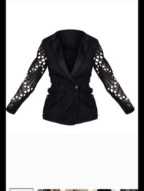 Black Lace Blazer With Satin Lapal